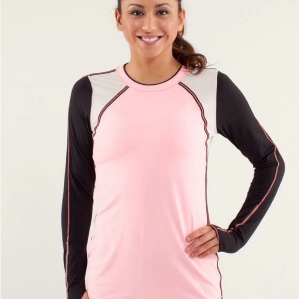 Lululemon | Women's Pink (coral) and Black Long Sleeve Top